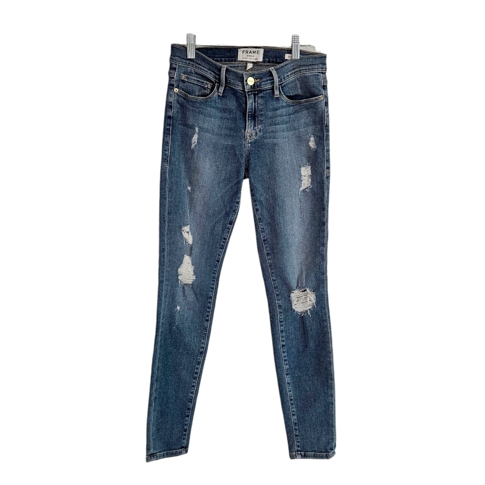 Frame Le Skinny De Jeannes Rip Tear Distressed Skinny Jeans